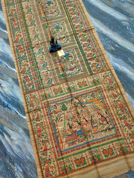 Hand painted madhubani on tussar
