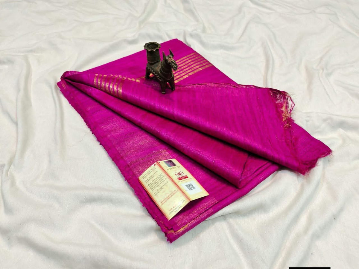 Pure tussar ghicha silk handloom saree with blouse pc.
Silk mark tag 
