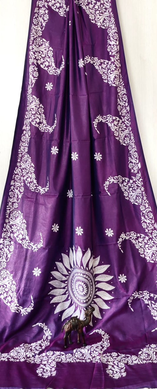 Hand Kantha on blended silk with blouse piece
