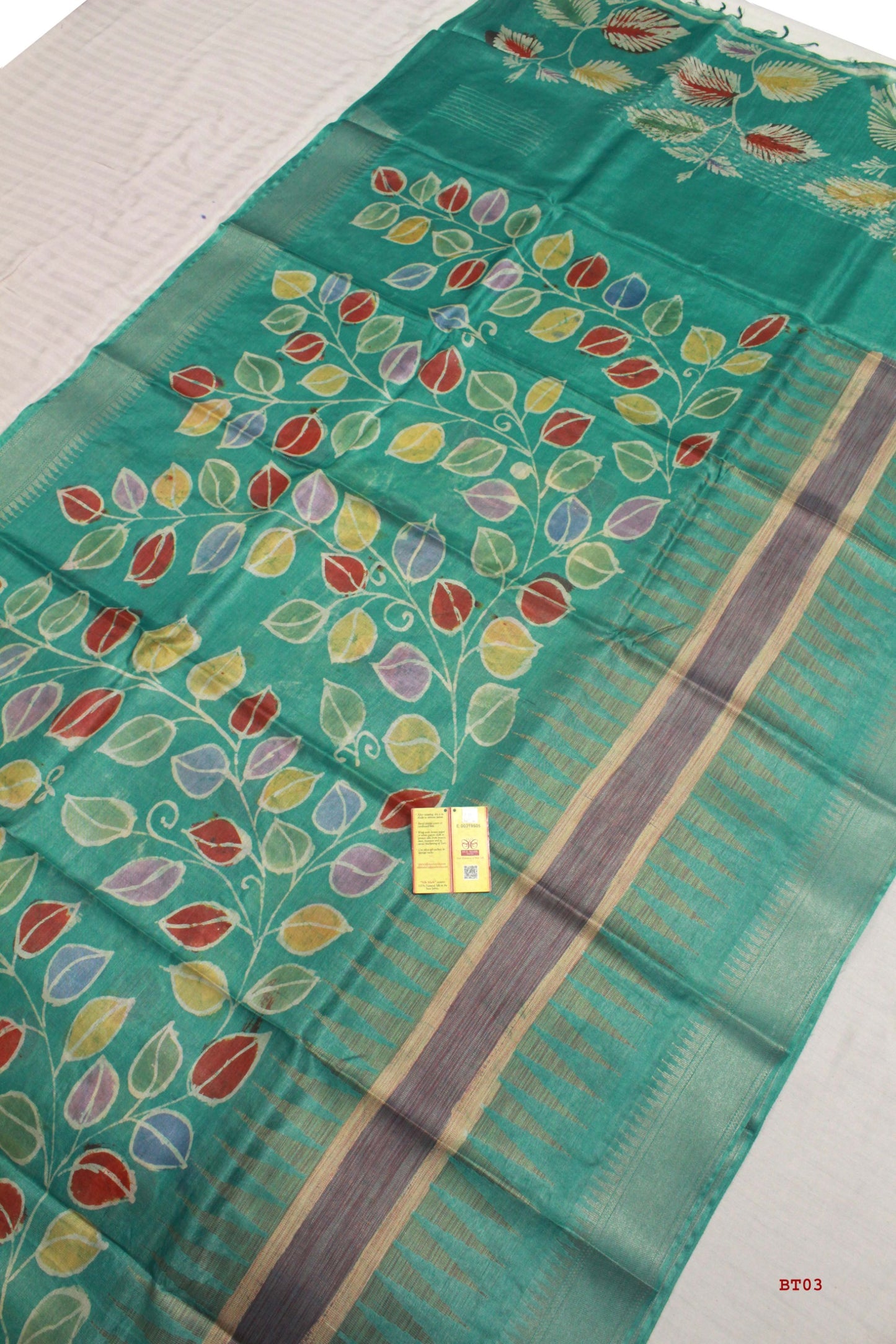 👆Pure Kosa Silk, Hand-batik Print Saree With Blouse Piece