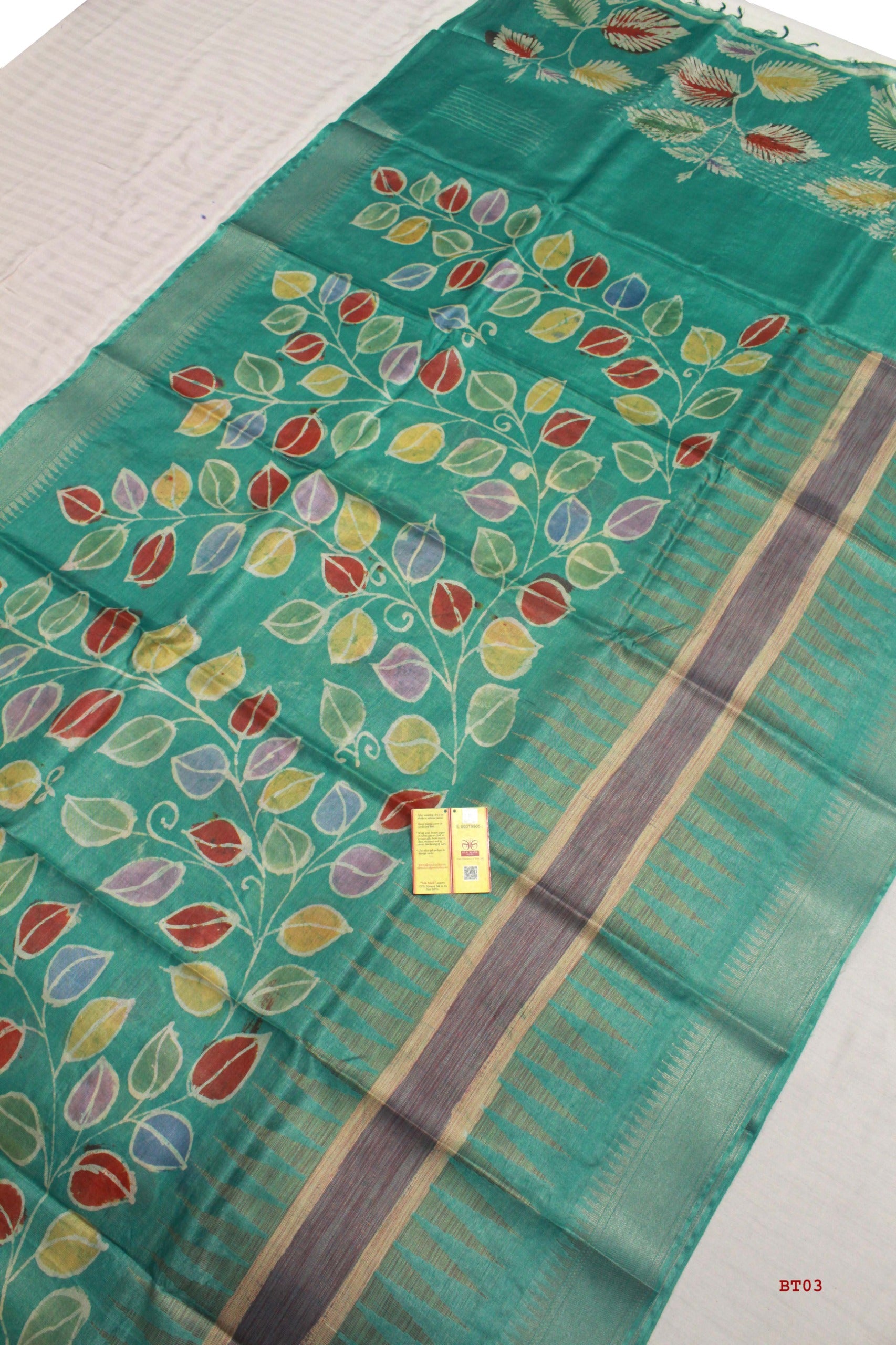 👆Pure Kosa Silk, Hand-batik Print Saree With Blouse Piece