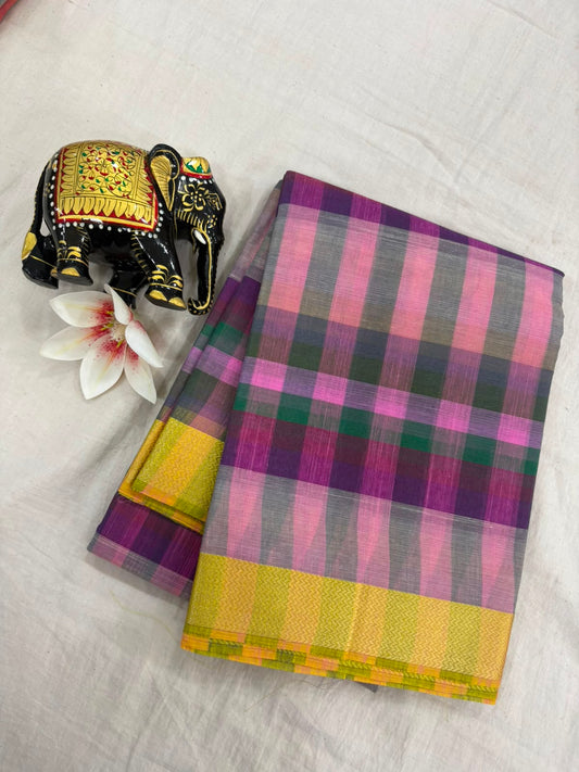 *Pure Mangalagiri Cotton Sarees*

*Saree Allover Multi Colour Checks*

*Pallu and Blouse Contrast*