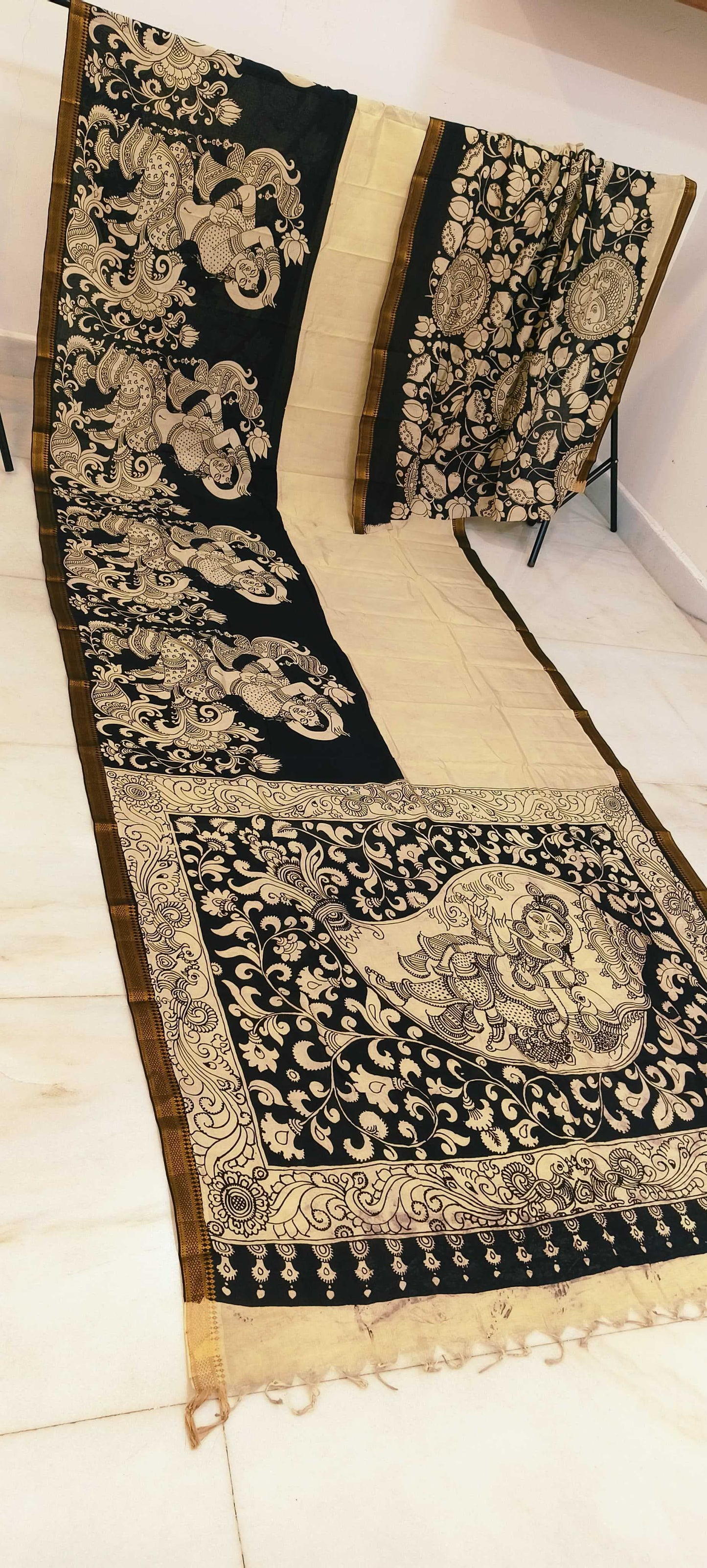 Kripa | Black and white kalamkari Saree