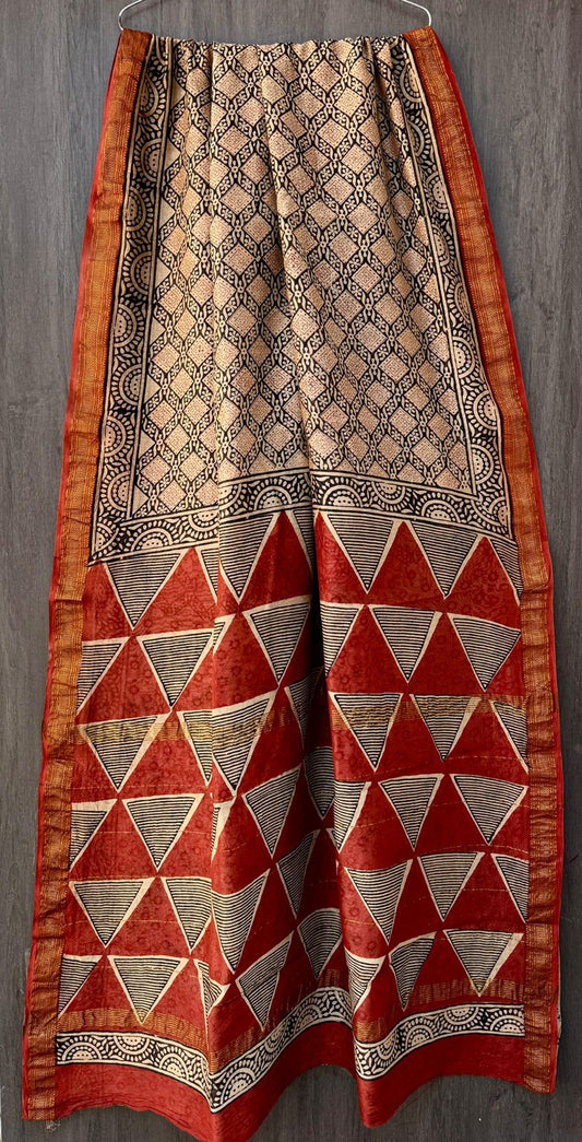 Parmar | Block printed Maheshwari Silk Saree