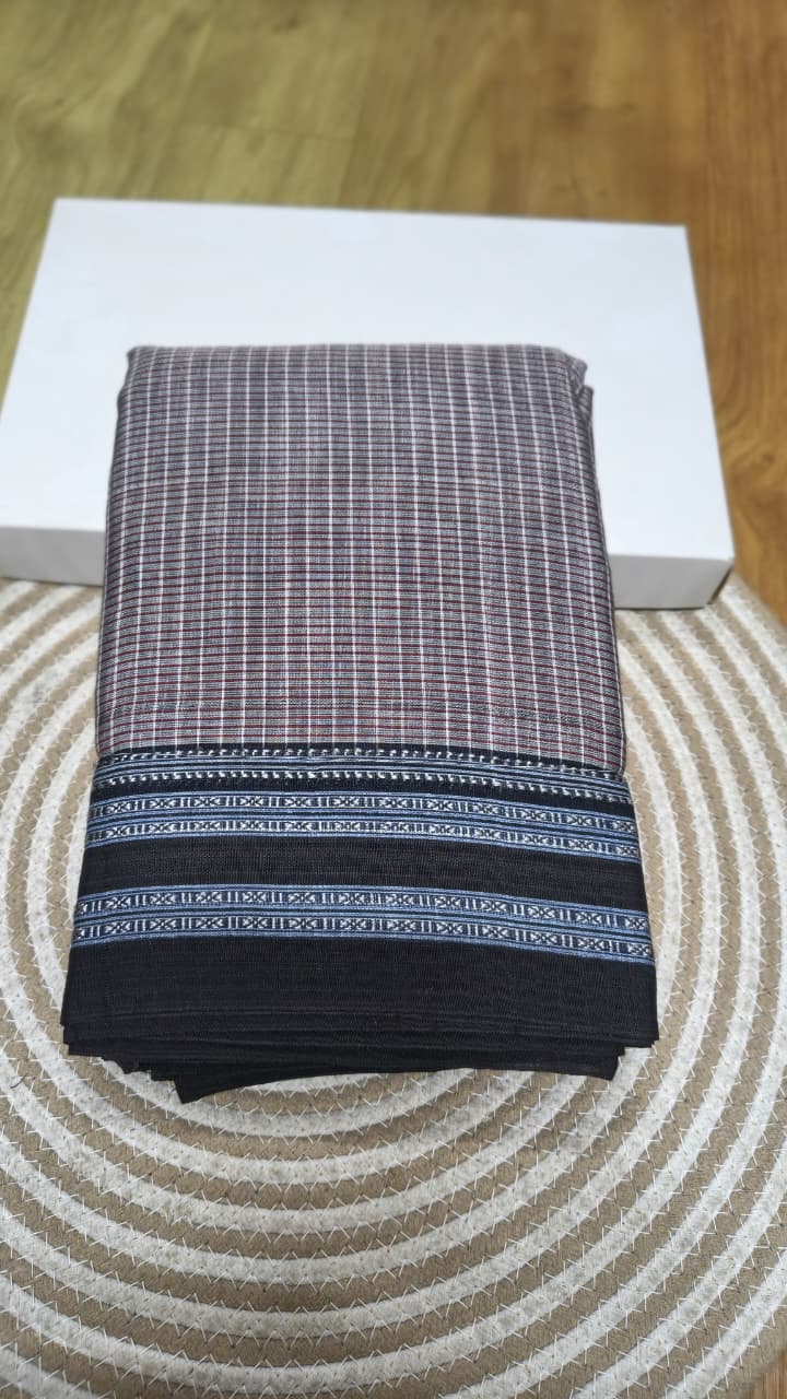 Handwoven patteda anchu saree in pure cotton