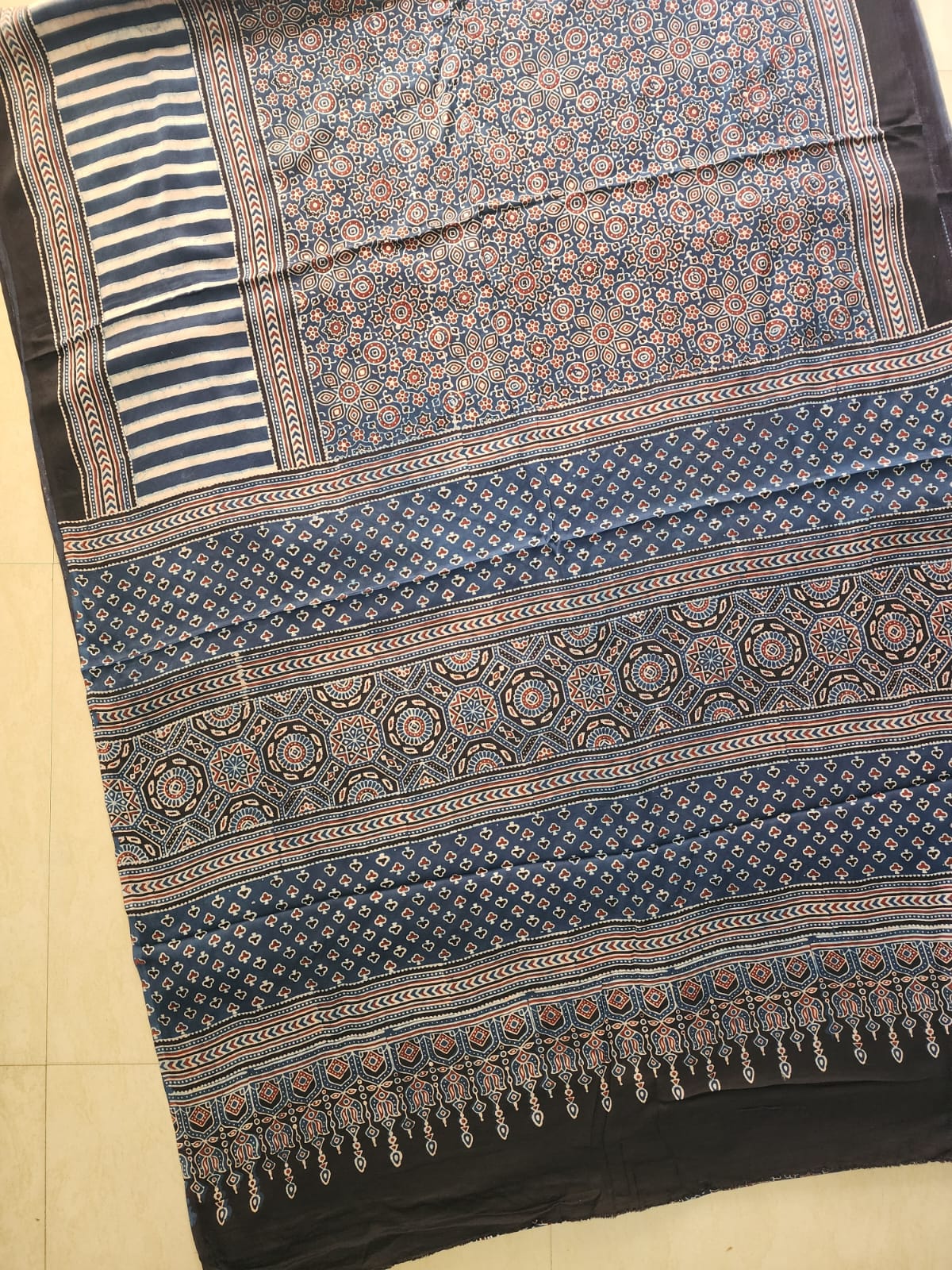 Modal sadi 
Ajrakh hand block print Saree Available....