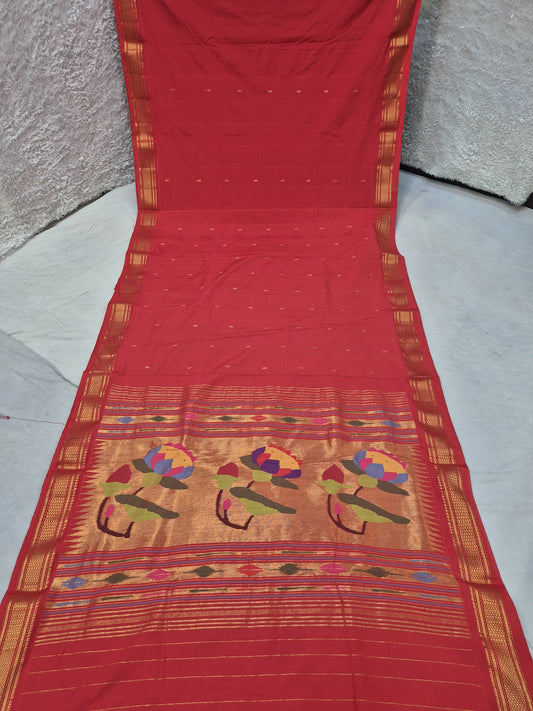 Yeola cotton paithani*
Pure cotton 
Handloom saree
Traditional Narali border 
Running blouse 
Shoulder butta 