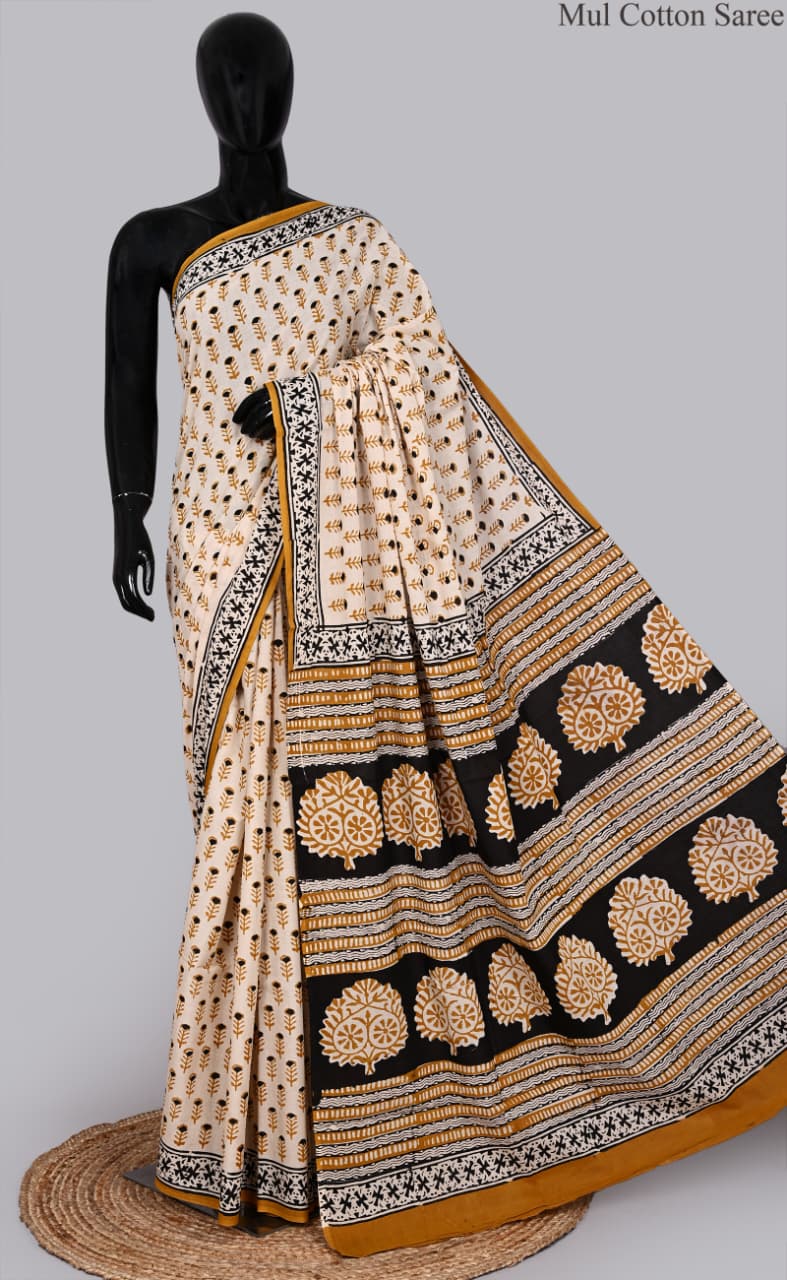 premium Traditional Mulmul CottonBeautiful Pure Soft Mulmul Cotton Sarees available*
Size: 6.30 mtr with blouse 