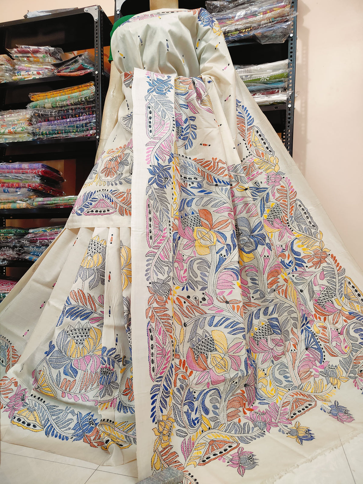 *EXCLUSIVE COLLECTION OF HAND KANTHA & GUJRATI STICH ON PREMIUM QUALITY PURE TUSSAR SILK*
WITH WORK BP
