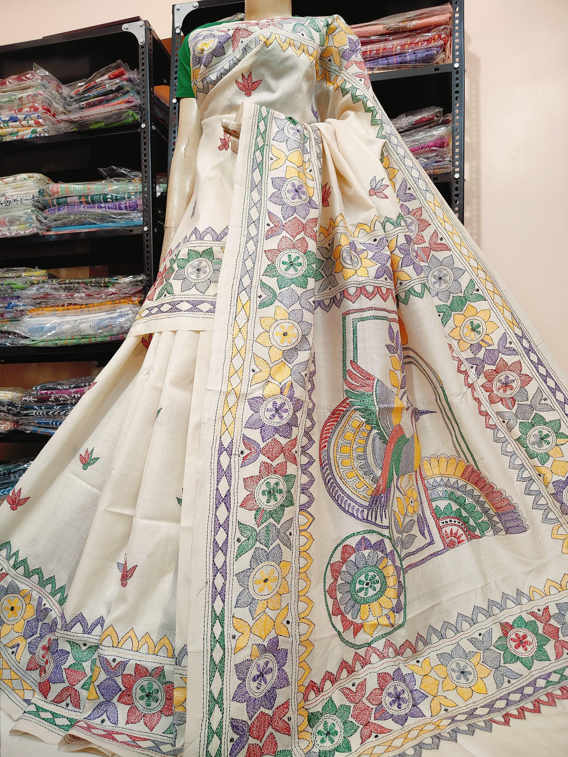 *EXCLUSIVE COLLECTION OF HAND KANTHA & GUJRATI STICH ON PREMIUM QUALITY PURE TUSSAR SILK*
WITH WORK BP
