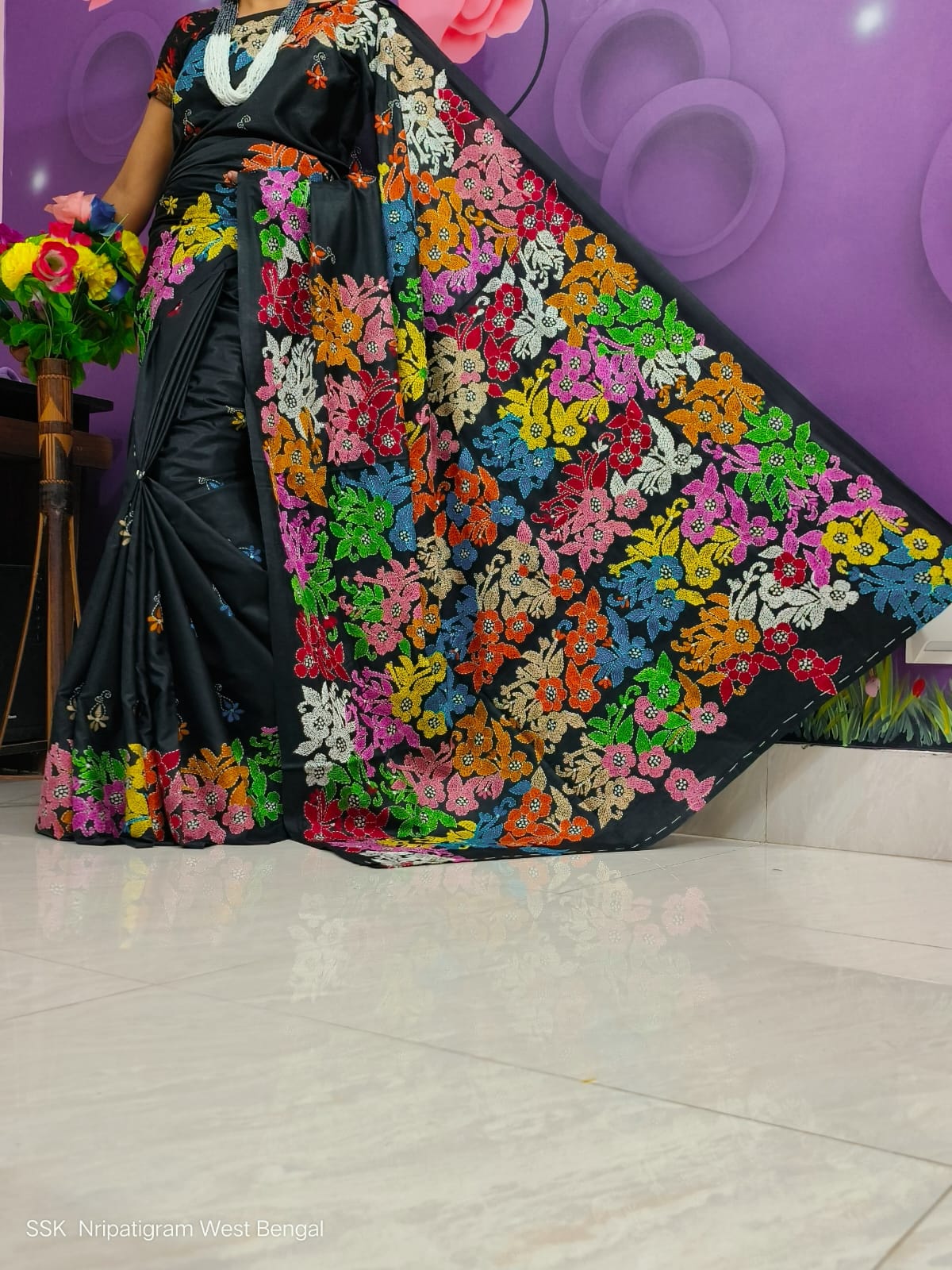 Handmade kantha on blended silk