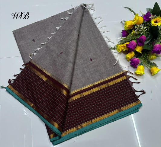 😇 *Kanchi cotton sarees*
🦋 *Pure cotton Sarees*
🎉 *Fancy plain cotton sarees with line  pallu*
🐟 *80 *80 counts*
🧶 *With running blouse*
🦢 *6.20mtrs saree length*