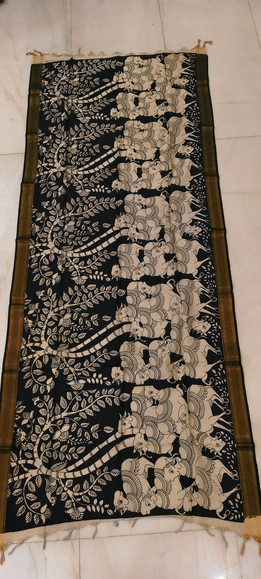 Khemya | Kalamkari dupatta on mangalagiri silk