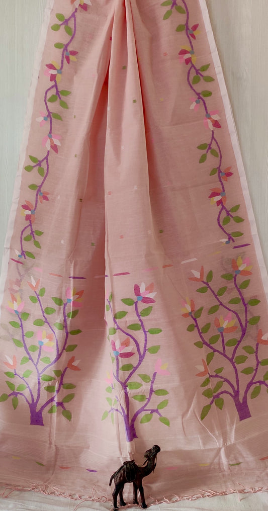 Jasmineya | handwoven Cotton Needlework jamdani saree