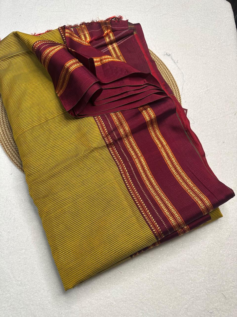 Material - viscos by cotton
Border - gayitri border
Saree Name -ilkal Gayatri micro checks saree
Pallu -cotton pallu
Blouse -running
Handloom -yes
Saree length- 7.2