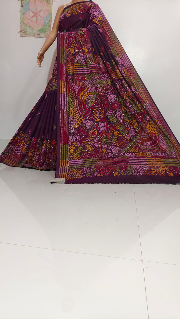 Ishita | Hand Made Kantha Embroidery on Semi Silk