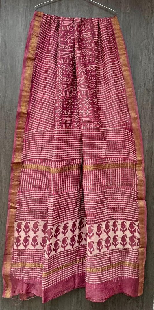 Pednekar | Block printed Maheshwari Silk Saree