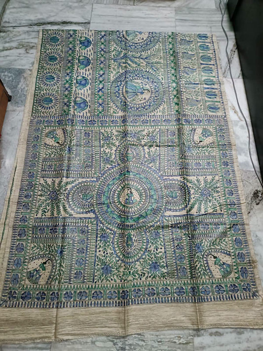 Hand painted madhubani on tussar