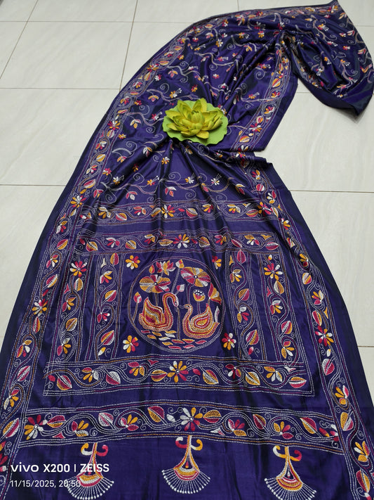 Kajalpriya |  Blended silk saree with Kantha Embroidery