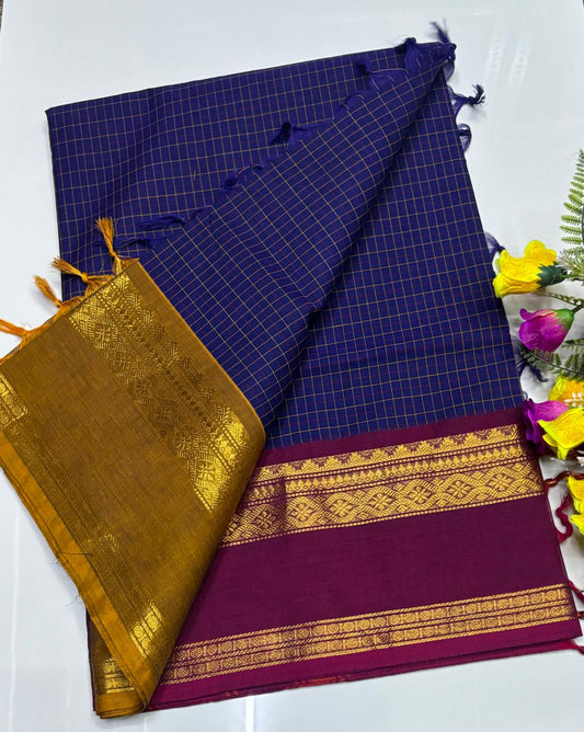 😇 *Kanchi cotton sarees*
🦋 *Pure cotton Sarees*
🎉 *Fancy plain cotton sarees with line  pallu*
🐟 *80 *80 counts*
🧶 *With running blouse*
🦢 *6.20mtrs saree length*