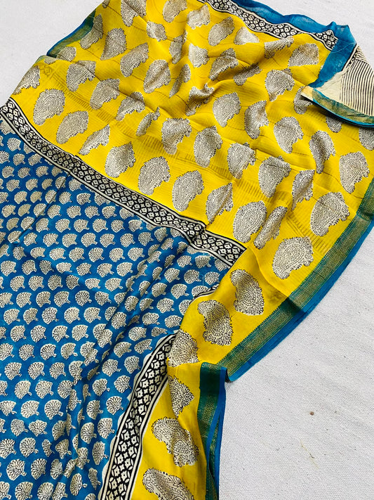 Let’s Wear #ethicallymade✅
🍁Beautifully Crafted Maheshwari Silk Saree  collection🍁
 Specially Designed in Bagru  jahota rapid dabu hand block print
100% Natural Dye
Fabric : Maheshwari Silk 
Length : 5.5 Meters
Blouse Piece : 0.90 Meter
