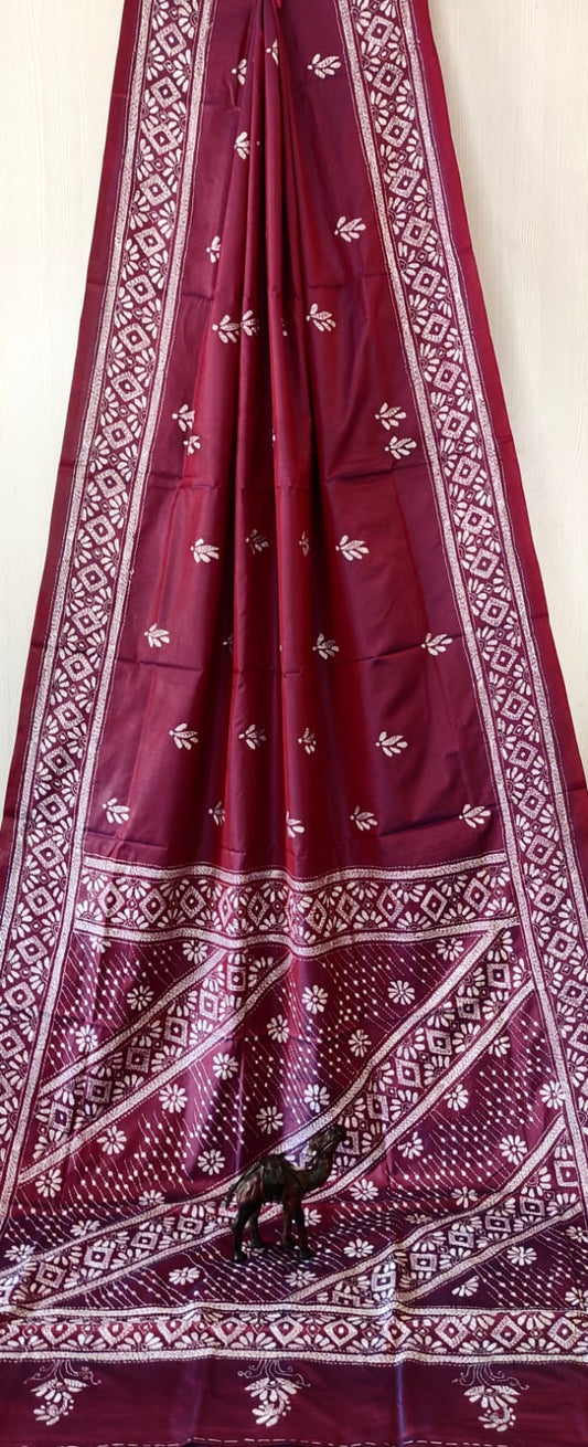 Hand Kantha on blended silk with blouse piece