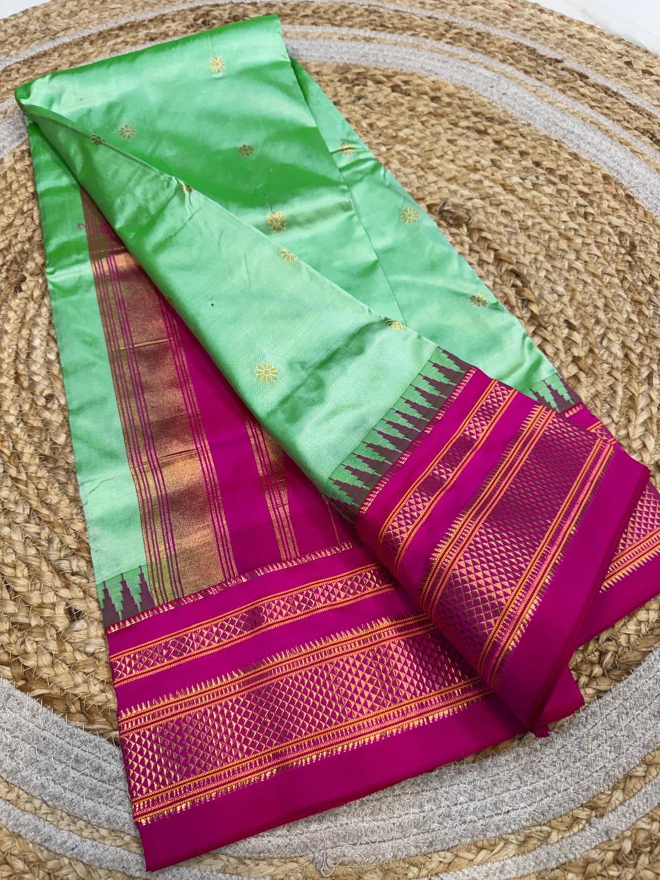 *All New Colours* 

*Exclusive silk ilkal saree*
*Pure silk korvai temple border* with *body butta* design superior quality ilkal saree & contrast blouse 
6.10mtrs length 
Full body pure silk 
Border, pallu & blouse semi silk
