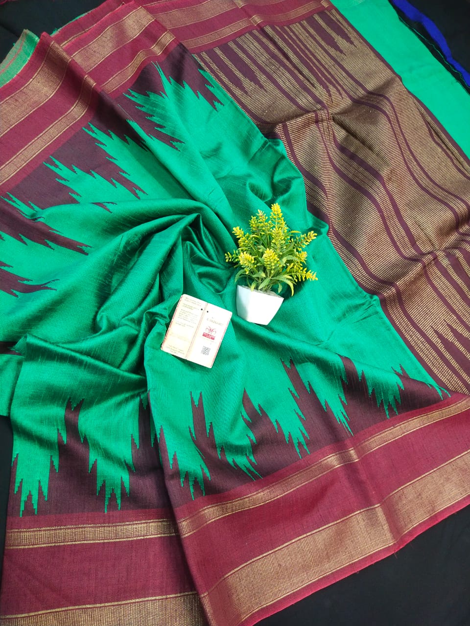 Siyantara | Raw Silk Temple Border Saree