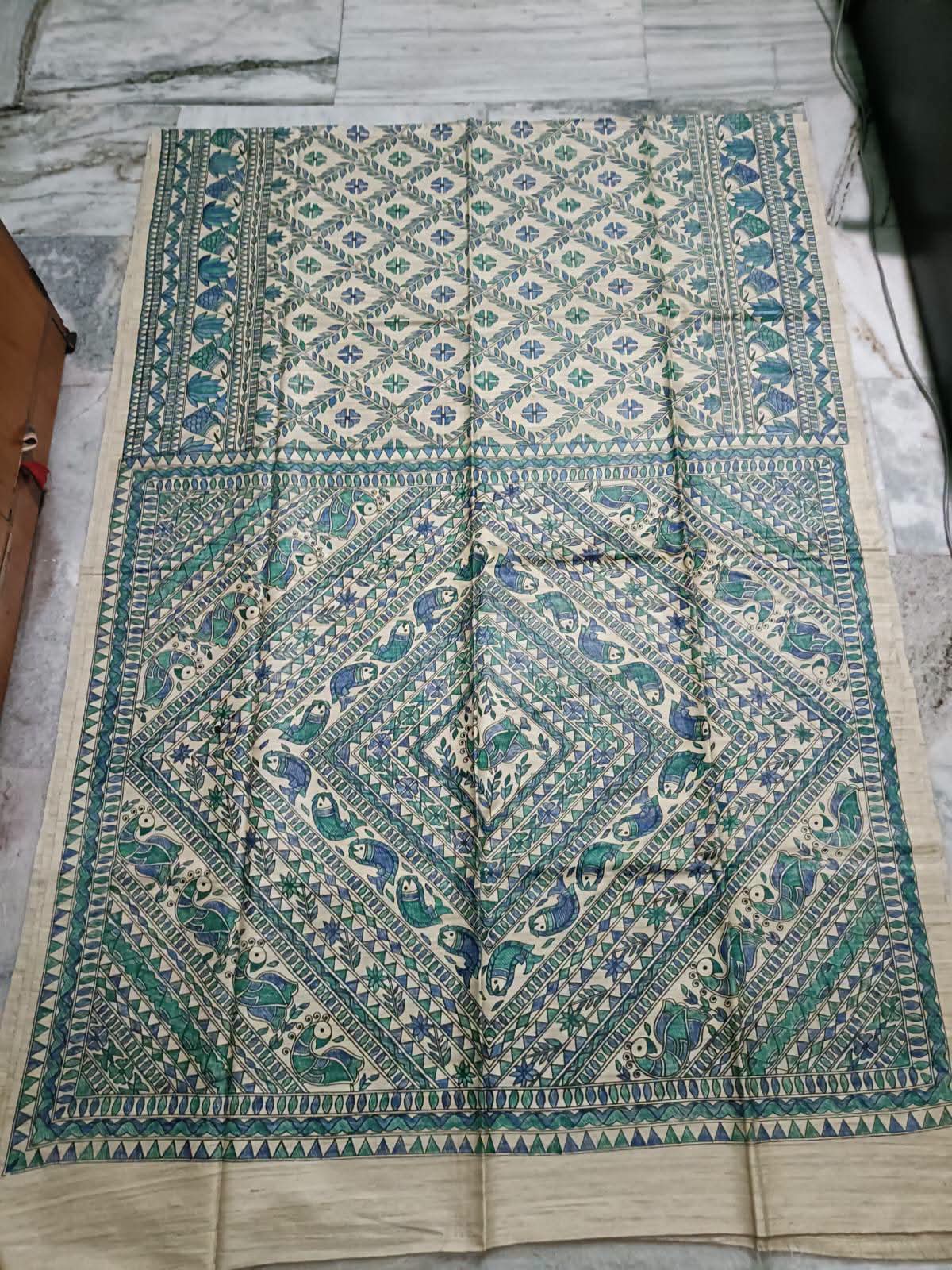 Hand painted madhubani on tussar