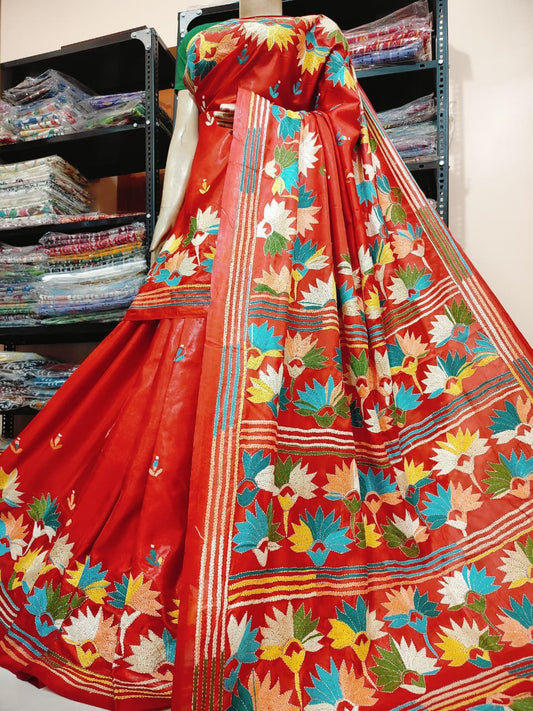 Handmade kantha on blended silk