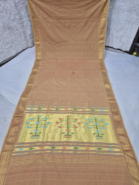Handloom cotton paithani with narali border