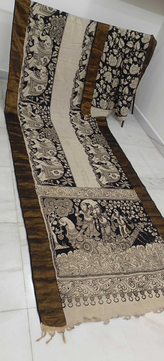 Kaushiki | Black and white kalamkari Saree