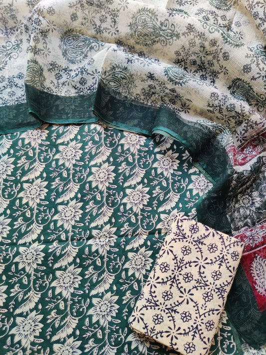 Now new arrivals 

Block printed cotton suit with kota doriya duppta 

Top @ bottom *cotton*
Duptta  *kota doriya*