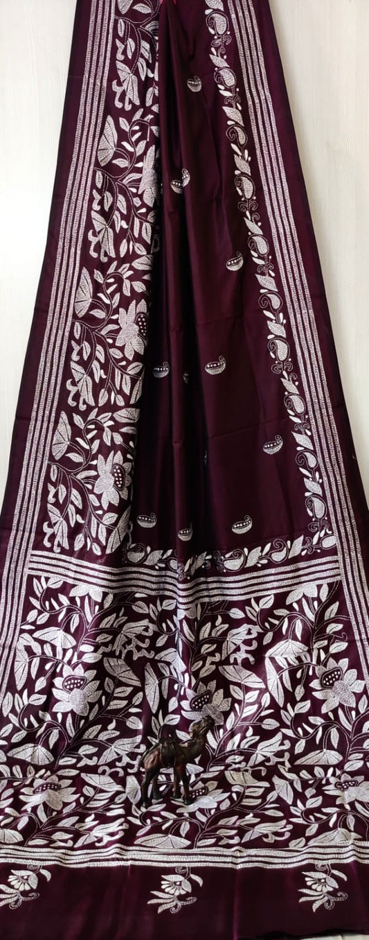 Hand Kantha on blended silk with blouse piece