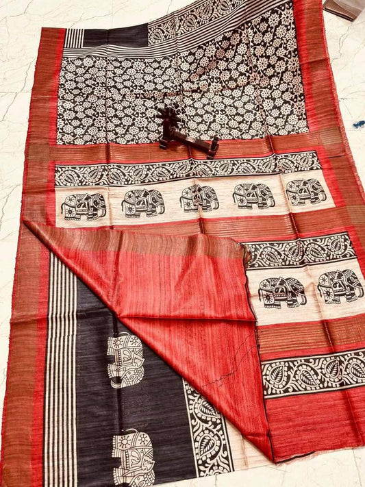 Tuprika | Tussar Ghicha Screen Print Saree