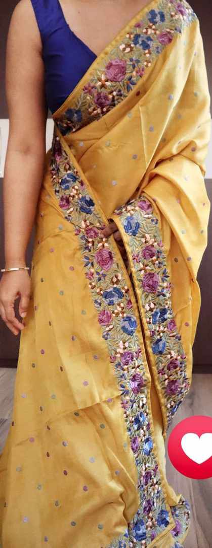 Ashzara | Parsi Embroidery work on Tussar Silk