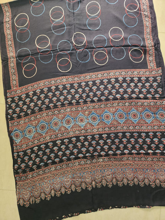 Modal sadi 
Ajrakh hand block print Saree Available....