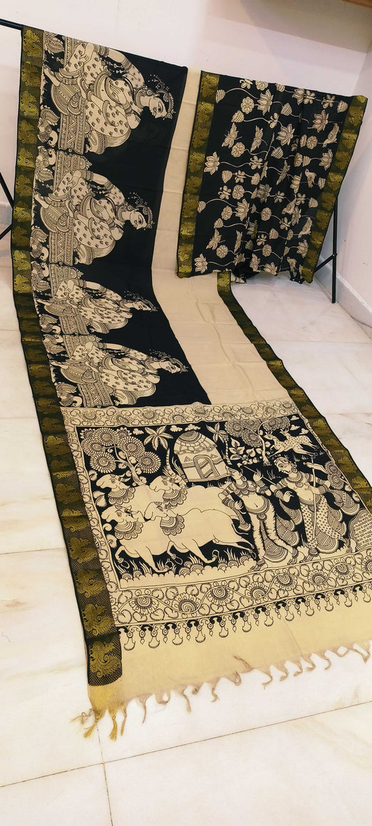 Kalyanika | Black and white kalamkari Saree