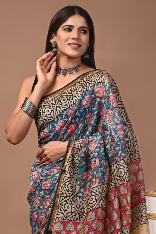 Chanderi silk sarees traditional collection
Hand block printed chanderi silk Sarees with blouse
Natural dye n color
Super quality:,fine fabric:,
Size- 6.5 