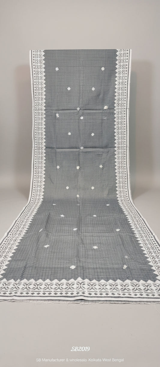 Gray saree with white applique