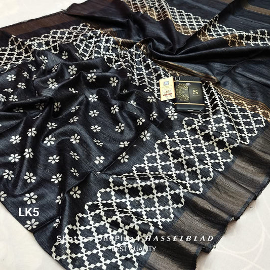 Tuvrikaa | Tussar Ghicha Screen Print Saree