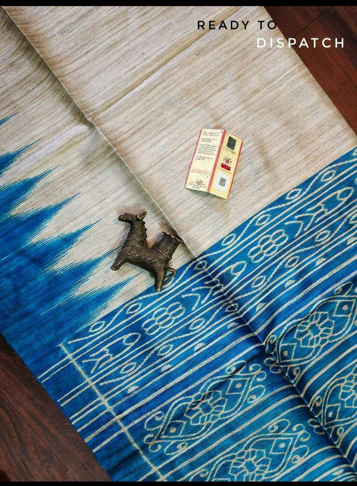 tussar gheecha screen printed saree with silk mark