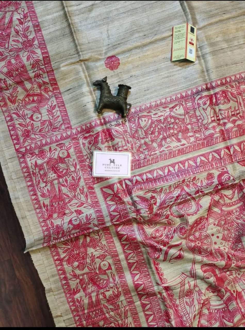 Madhurira | Tussar Saree with madhubani work