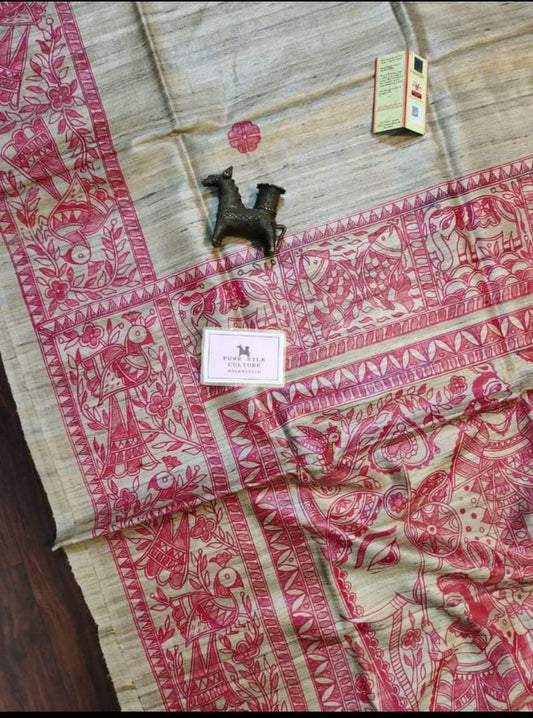 Madhurira | Tussar Saree with madhubani work