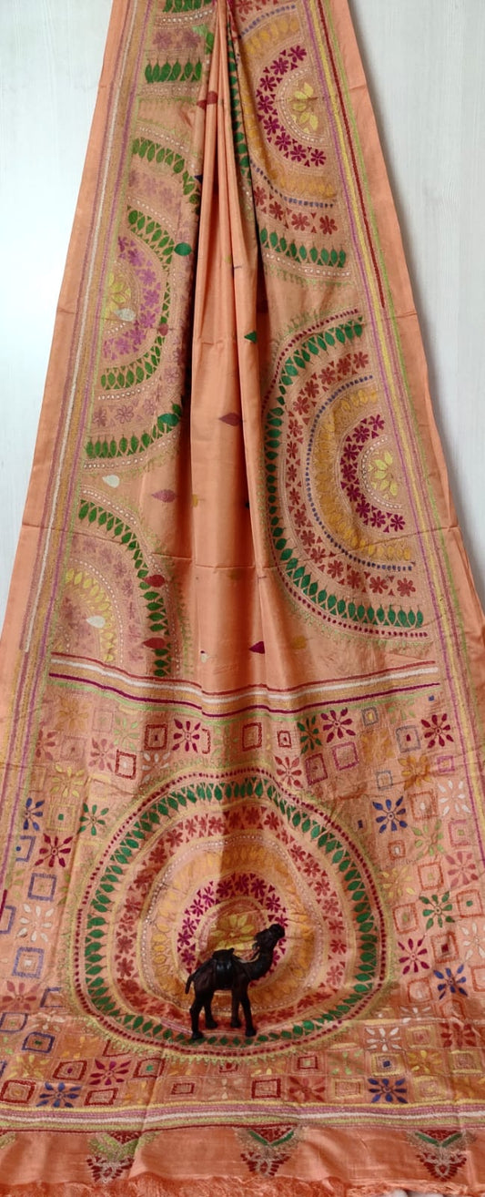 Beautiful kantha work on blended Bangalore silk
With kantha stich work bp
