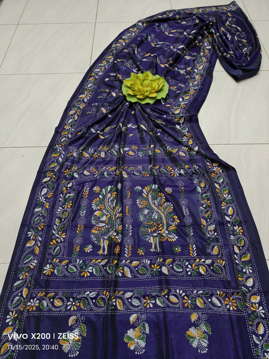 Kalpanani |  Blended silk saree with Kantha Embroidery