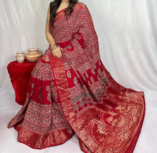 Donyara | Ajrakh Saree on Dola Silk