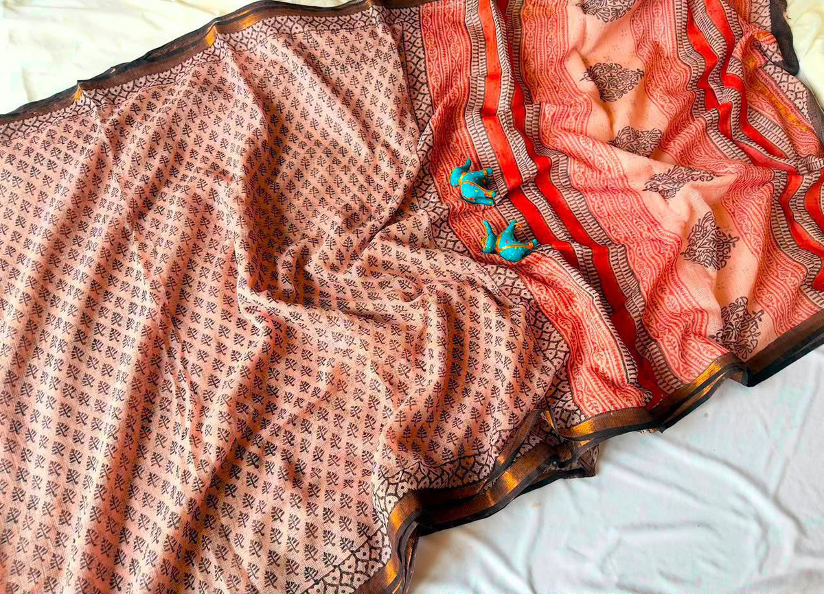Summer special collection
Vanaspati ajark print

🥻🥻🥻🥻🥻🥻
 Kota saree new collection of Bagru print 
New collection Saree Kota Doriya .
Hand made 
Block print , Dabu print , Bagru print , vaspati print, ajark prijt
Saree length 5.5 mtr
Blouse.  80cm
Hand block printed