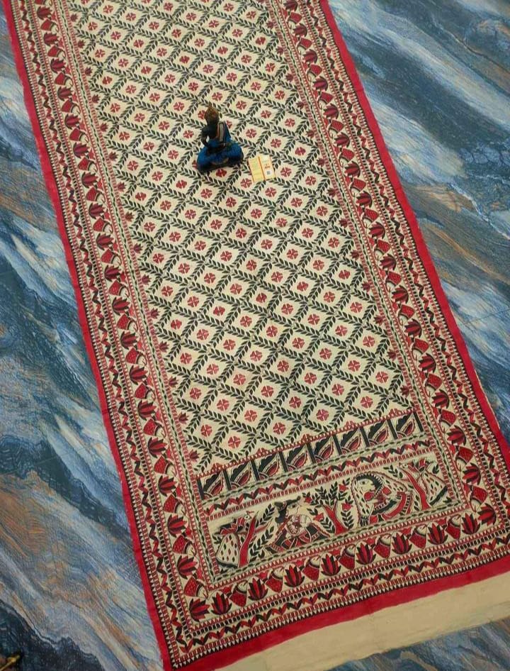 Hand painted madhubani on tussar