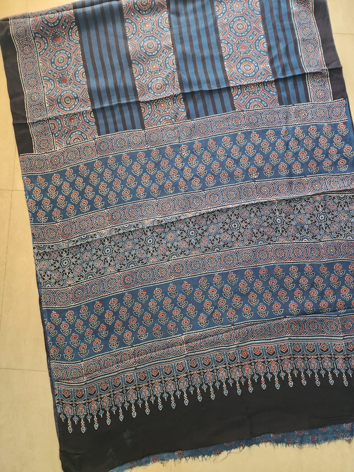 Modal sadi 
Ajrakh hand block print Saree Available....